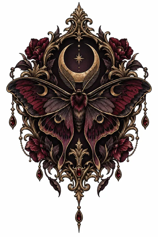 Neo-traditional gothic moth tattoo design for the upper arm (half sleeve)