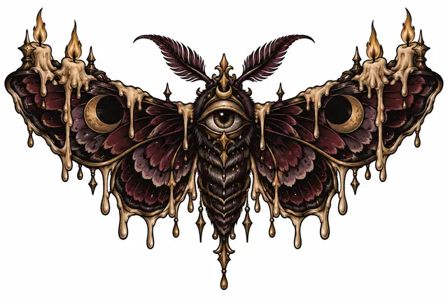 Neo-traditional gothic moth tattoo design for the throat