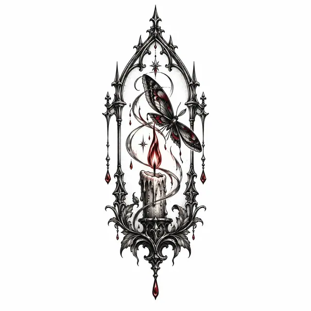 Red and black gothic moth tattoo design for the ankle