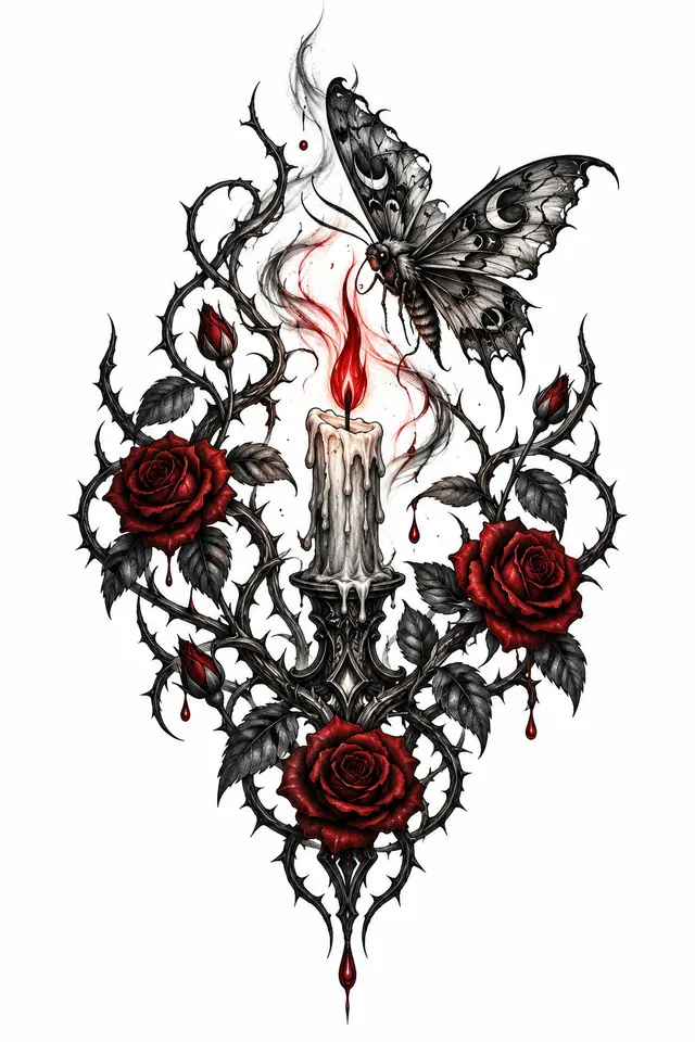Red and black gothic moth tattoo design for the hand