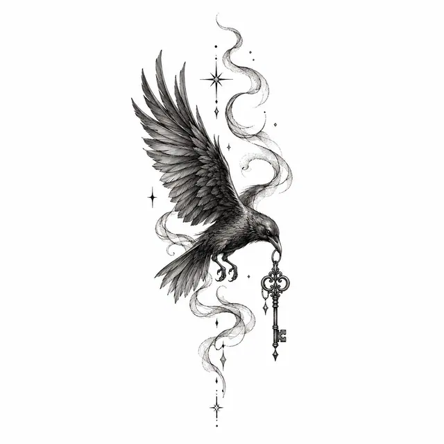 Fine-line gothic raven tattoo design for the wrist