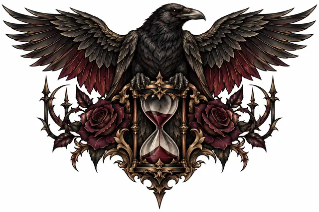 Diseño de tatuaje de cuervo gótico estilo neotradicional para la garganta
