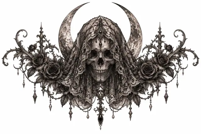 Black and grey gothic skull tattoo design for the chest