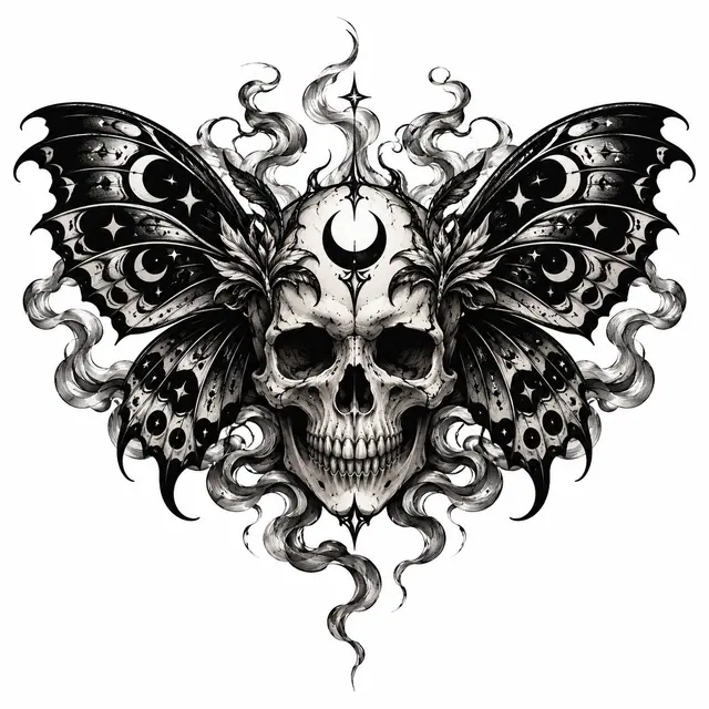 Blackwork gothic skull tattoo design for the shoulder