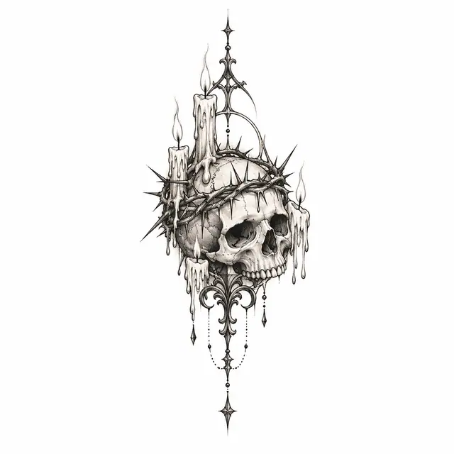 Fine-line gothic skull tattoo design for the ankle