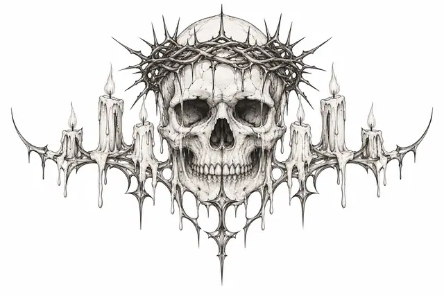 Fine-line gothic skull tattoo design for the throat