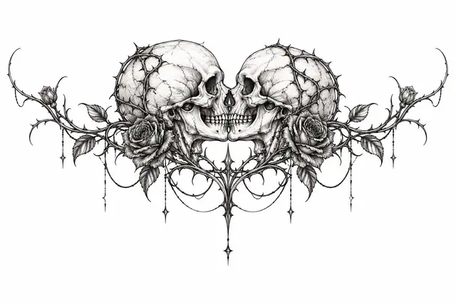 Fine-line gothic skull tattoo design for the throat