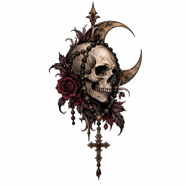 Neo-traditional gothic skull tattoo design for the ankle