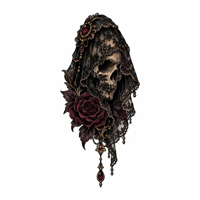 Neo-traditional gothic skull tattoo design for the wrist