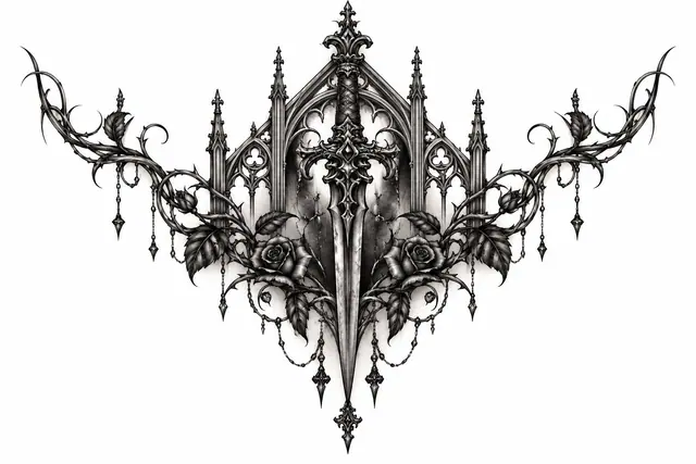 Black and grey snake and dagger tattoo design for the throat
