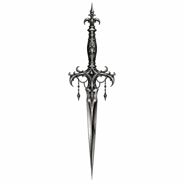 Black and grey snake and dagger tattoo design for the wrist