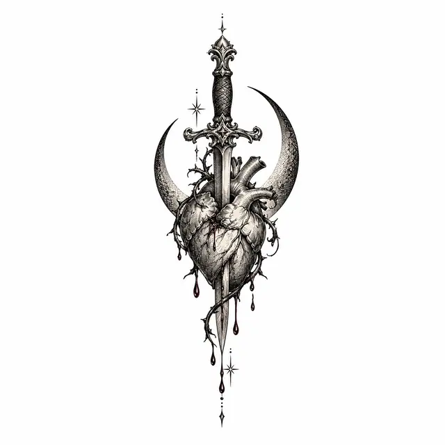 Engraving-style snake and dagger tattoo design for the ankle