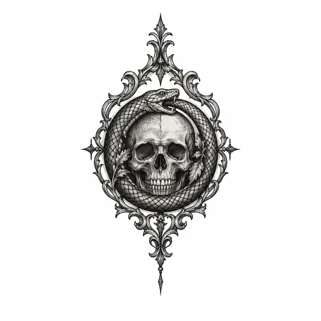 Engraving-style snake and dagger tattoo design for the wrist