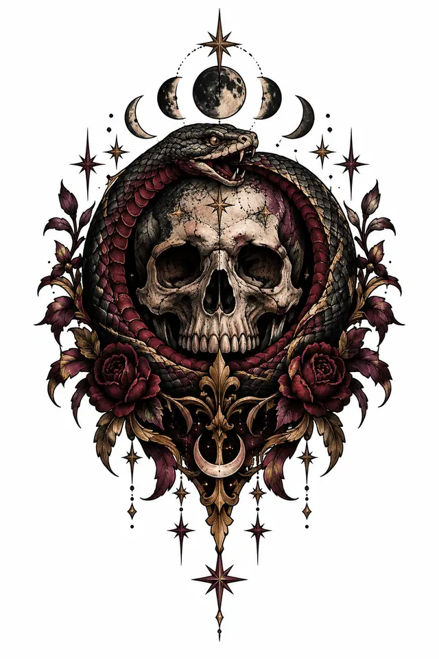 Neo-traditional snake and dagger tattoo design for the hand