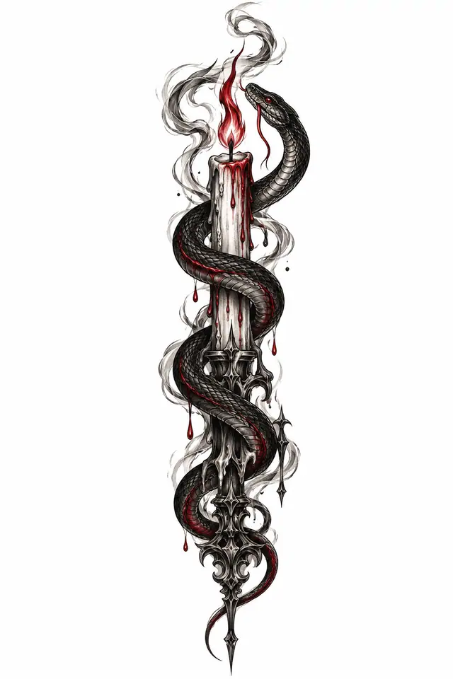 Red and black snake and dagger tattoo design for the forearm