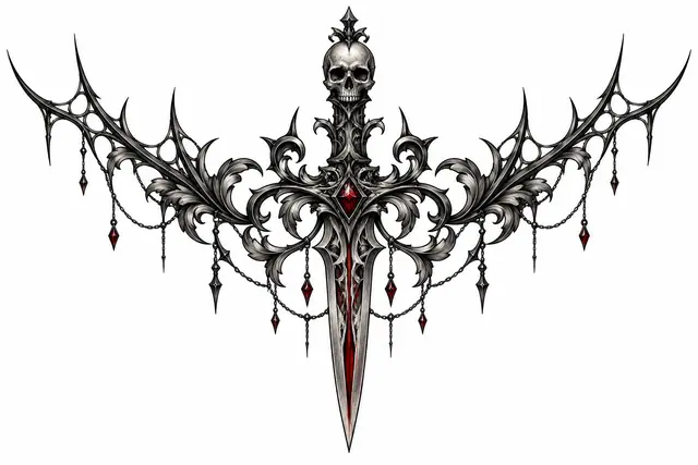 Red and black snake and dagger tattoo design for the throat