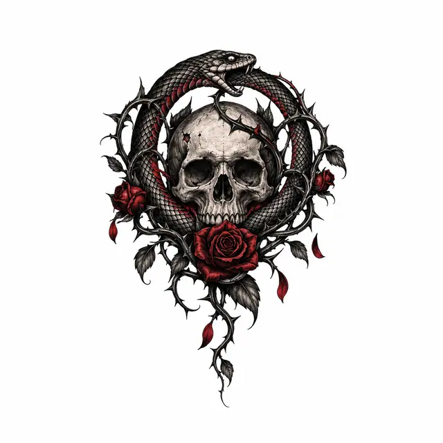 Red and black snake and dagger tattoo design for the wrist