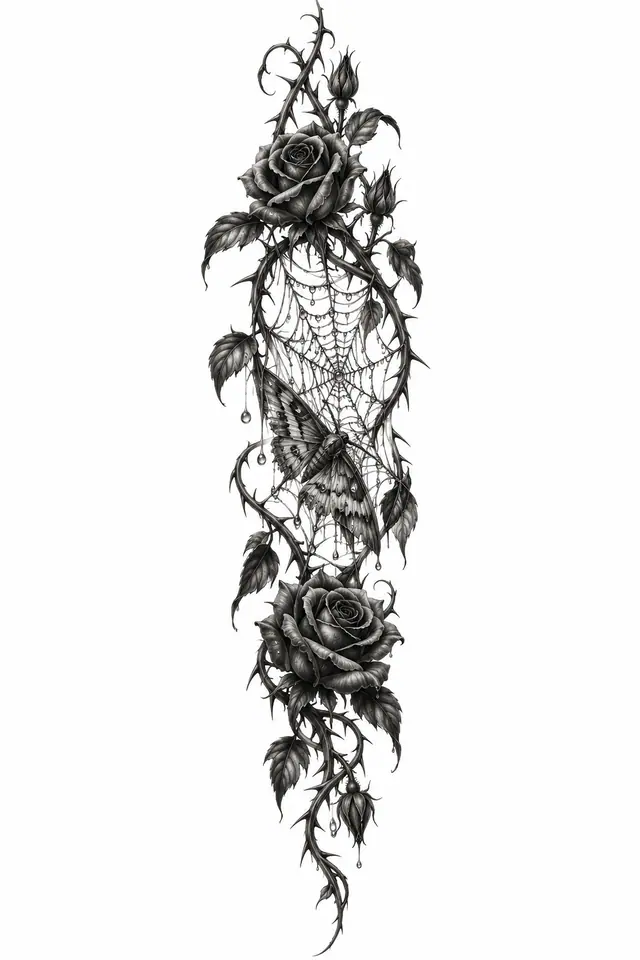 Black and grey gothic spider tattoo design for the spine