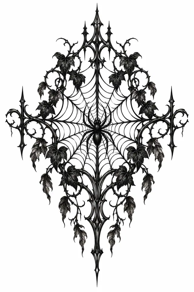 Blackwork gothic spider tattoo design for the sternum