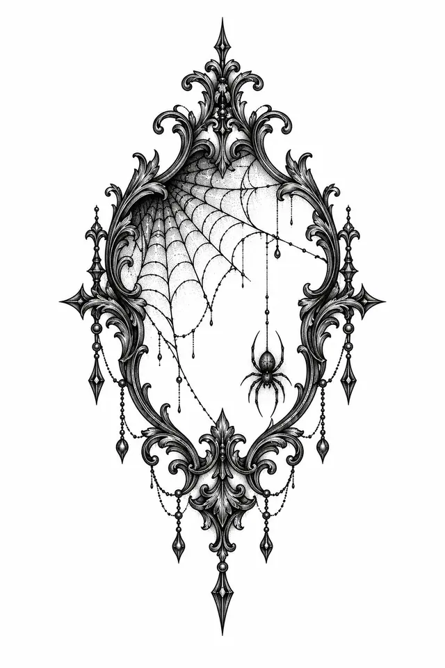 Dotwork gothic spider tattoo design for the hand