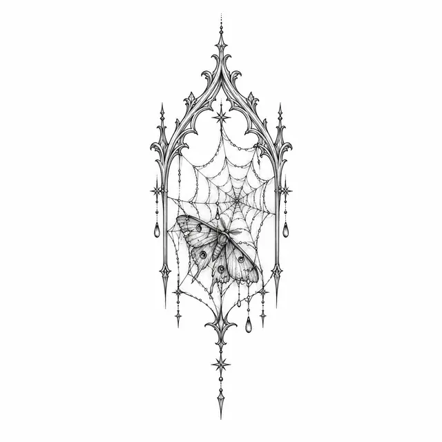 Fine-line gothic spider tattoo design for the wrist