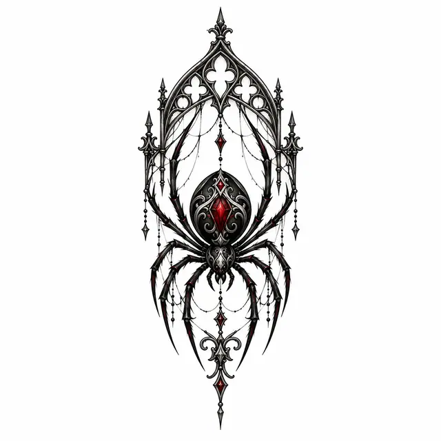 Red and black gothic spider tattoo design for the ankle