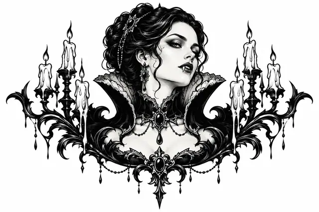 Blackwork gothic vampire tattoo design for the chest