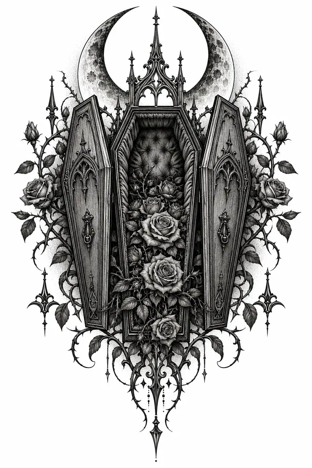 Dotwork gothic vampire tattoo design for the back