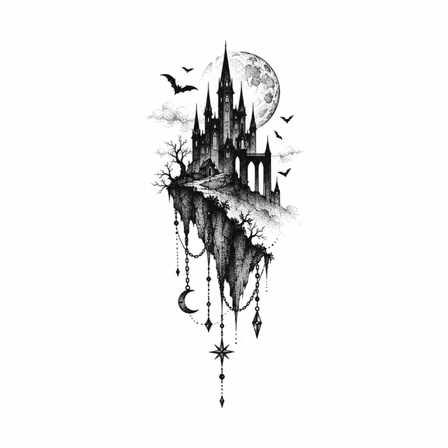 Dotwork gothic vampire tattoo design for the wrist