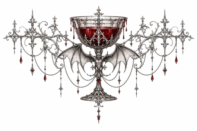 Fine-line gothic vampire tattoo design for the chest