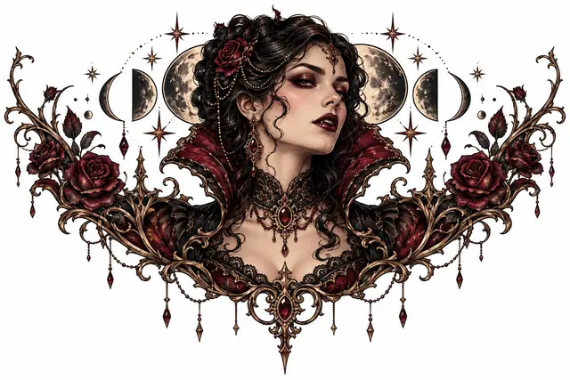 Neo-traditional gothic vampire tattoo design for the chest