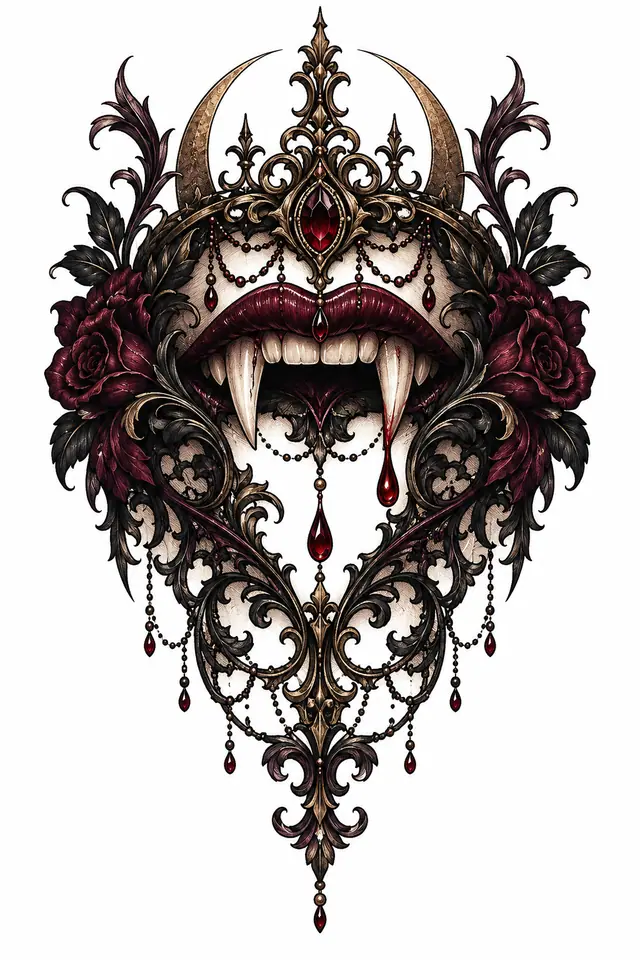 Neo-traditional gothic vampire tattoo design for the upper arm (half sleeve)