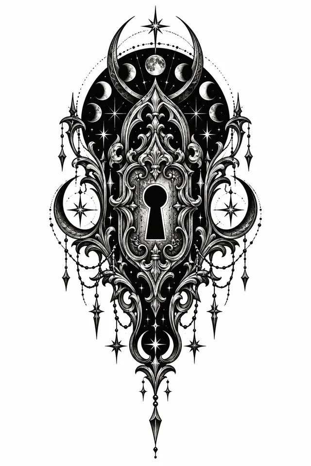 Blackwork Victorian gothic tattoo design for the upper arm (half sleeve)