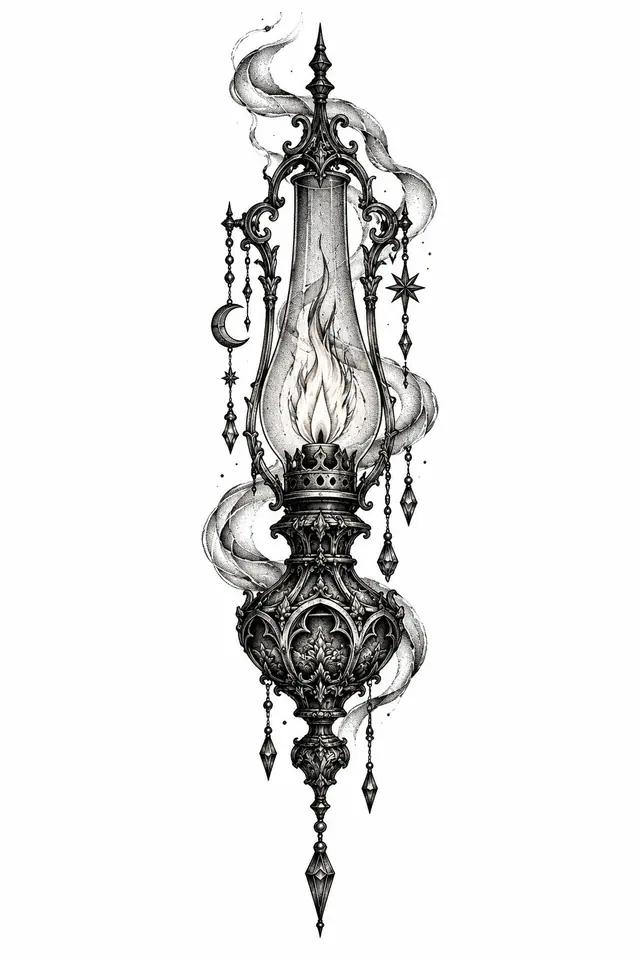 Dotwork Victorian gothic tattoo design for the calf
