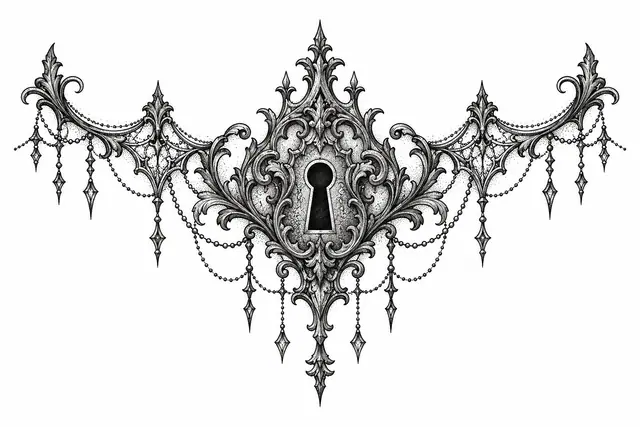 Dotwork Victorian gothic tattoo design for the throat