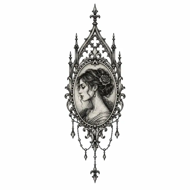 Dotwork Victorian gothic tattoo design for the wrist
