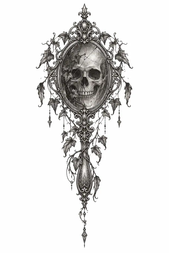 Fine-line Victorian gothic tattoo design for the sternum