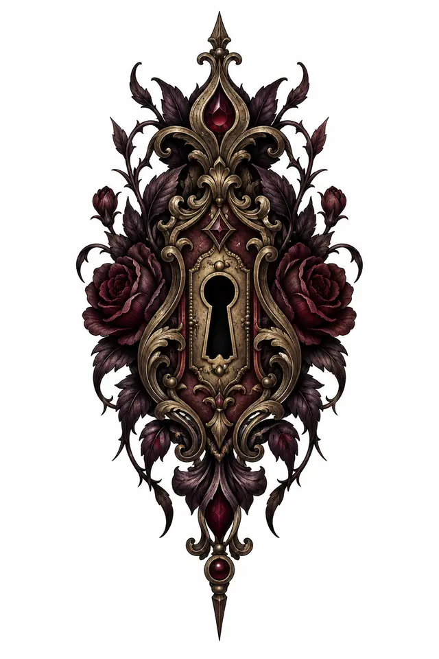 Neo-traditional Victorian gothic tattoo design for the sternum