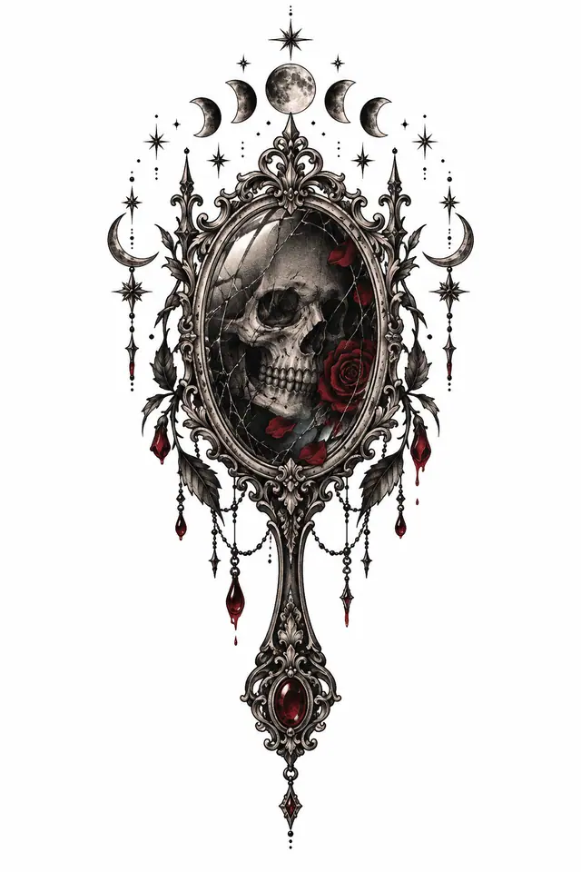 Red and black Victorian gothic tattoo design for the hand
